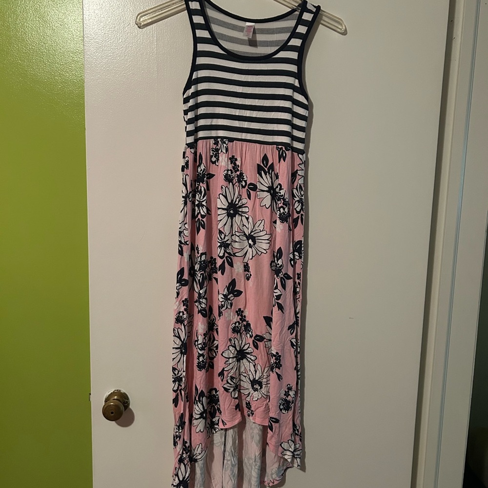 Justice Pink and Navy Floral Striped Dress